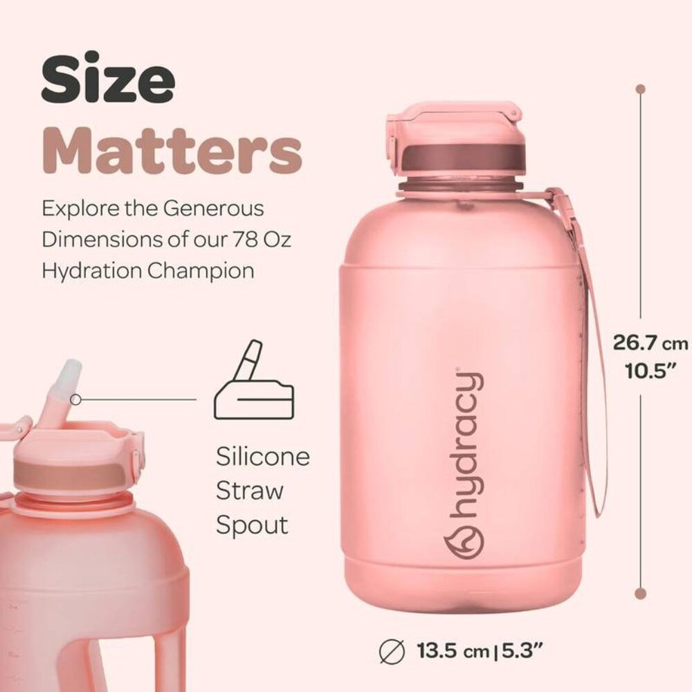 Hydracy Silicone Straw Spout Water Bottle - Rose Gold, 5.3X10.5 Inch 76 oz